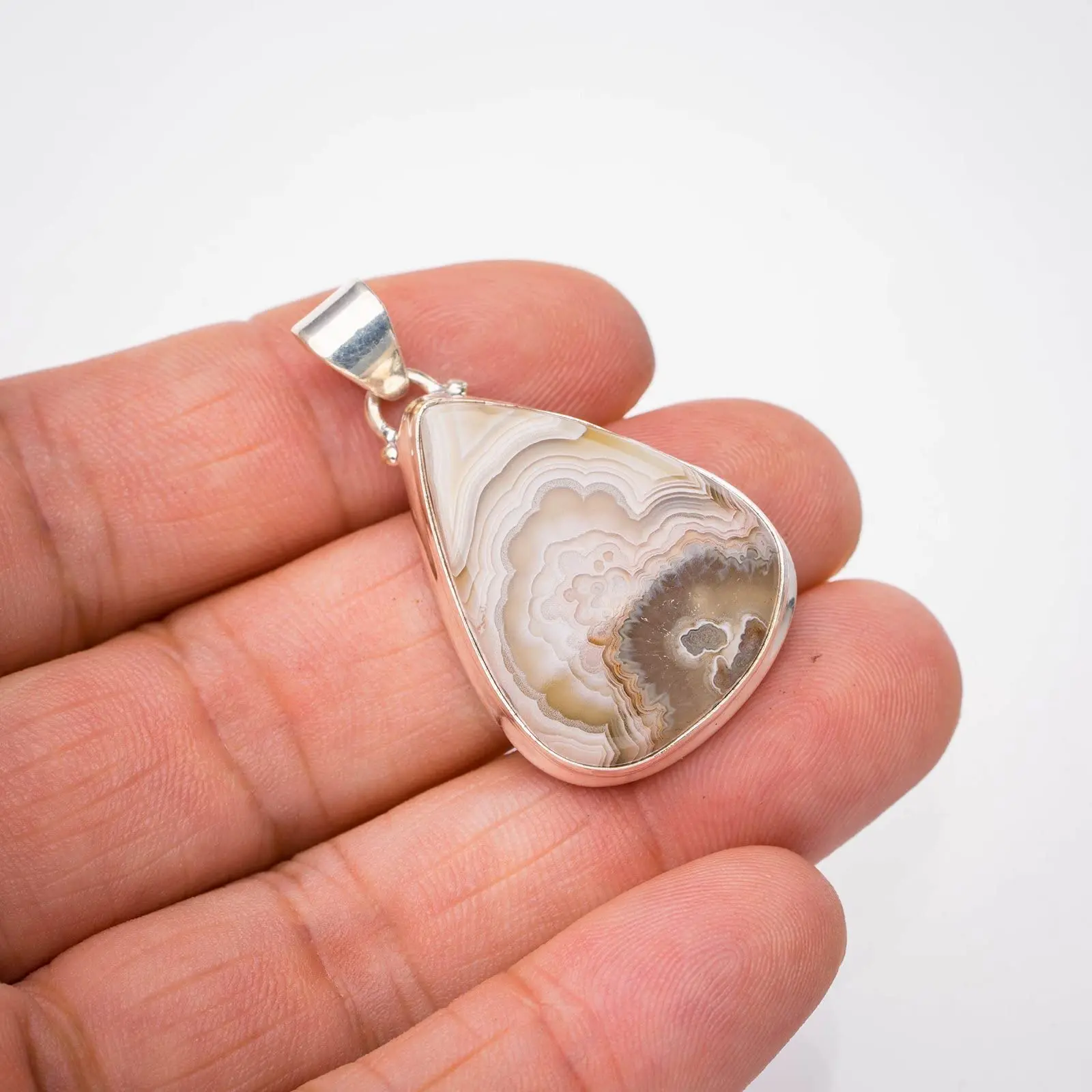 

StarGems® Natural Crazy Lace Agate Handmade 925 Sterling Silver Pendant 1.5" E4386