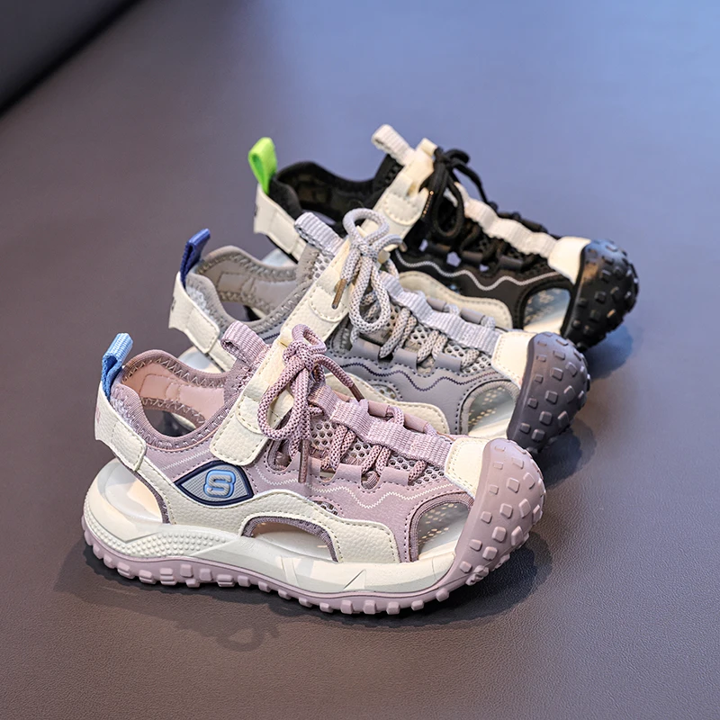 Boys Girls Sports Sandals Toes Capped Kids Casual Sandals Mesh Breathable 2026 Summer New Children Running Shoes Soft Bottom