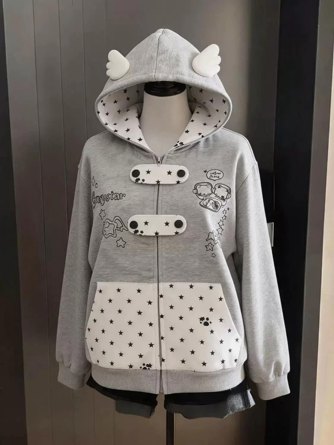 2026 Women Y2K Harajuku Hoodie Jacket Kawaii Subculture Korean Fashion Long Sleeve Print Sweatshirt Casual Outerwear Tops