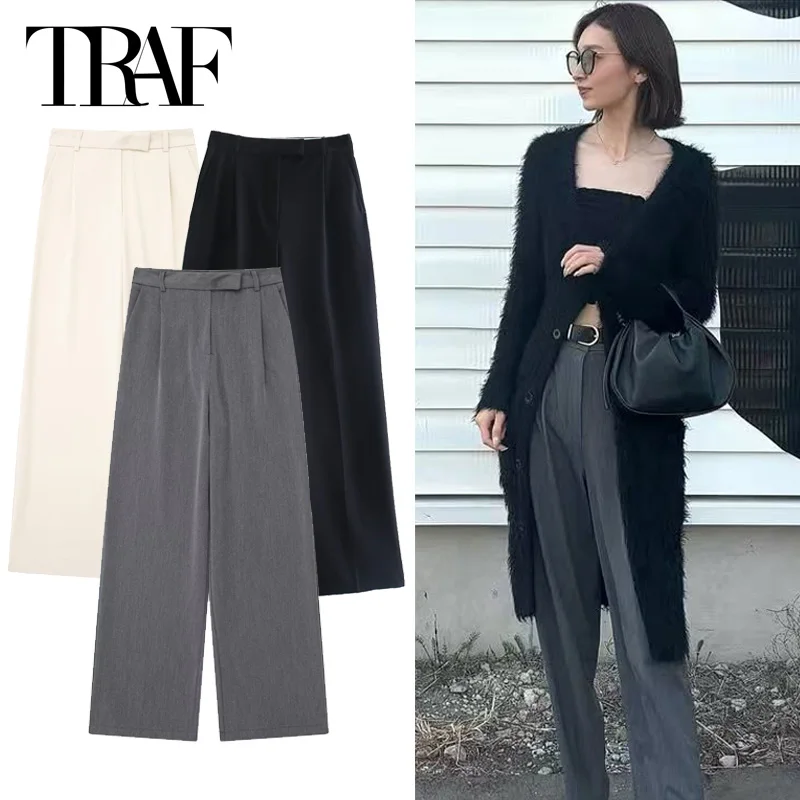 HXAO ملابس مكتب سراويل نسائية سراويل واسعة امرأة صيف 2025 مطوي عالية الخصر السراويل كبيرة الحجم السراويل الفضفاضة شيك سيدة بنطلون #1