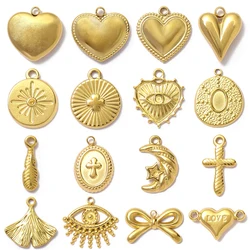 5pcs/Lot Cute Love Heart Stainless Steel DIY Earrings Charms Bow Knot Star Moon Necklace Pendants Women's Eye Cross Jewelry