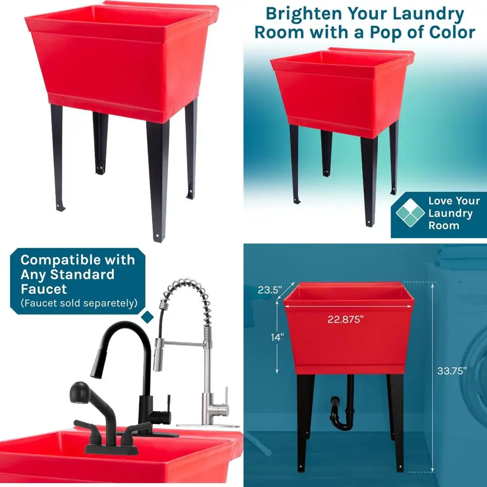 

Adjustable Metal Leg Utility Sink Laundry Tub - 19 Gallon Capacity, Perfect for Laundry Room, Basement, or Garage Use