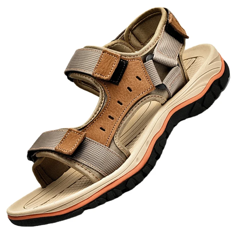 New Summer Outdoor Trend Classic Plus Size 38-47 Sandals Fashion Beach Leather Men's Hollow Sandals Outdoor Durable Slippers