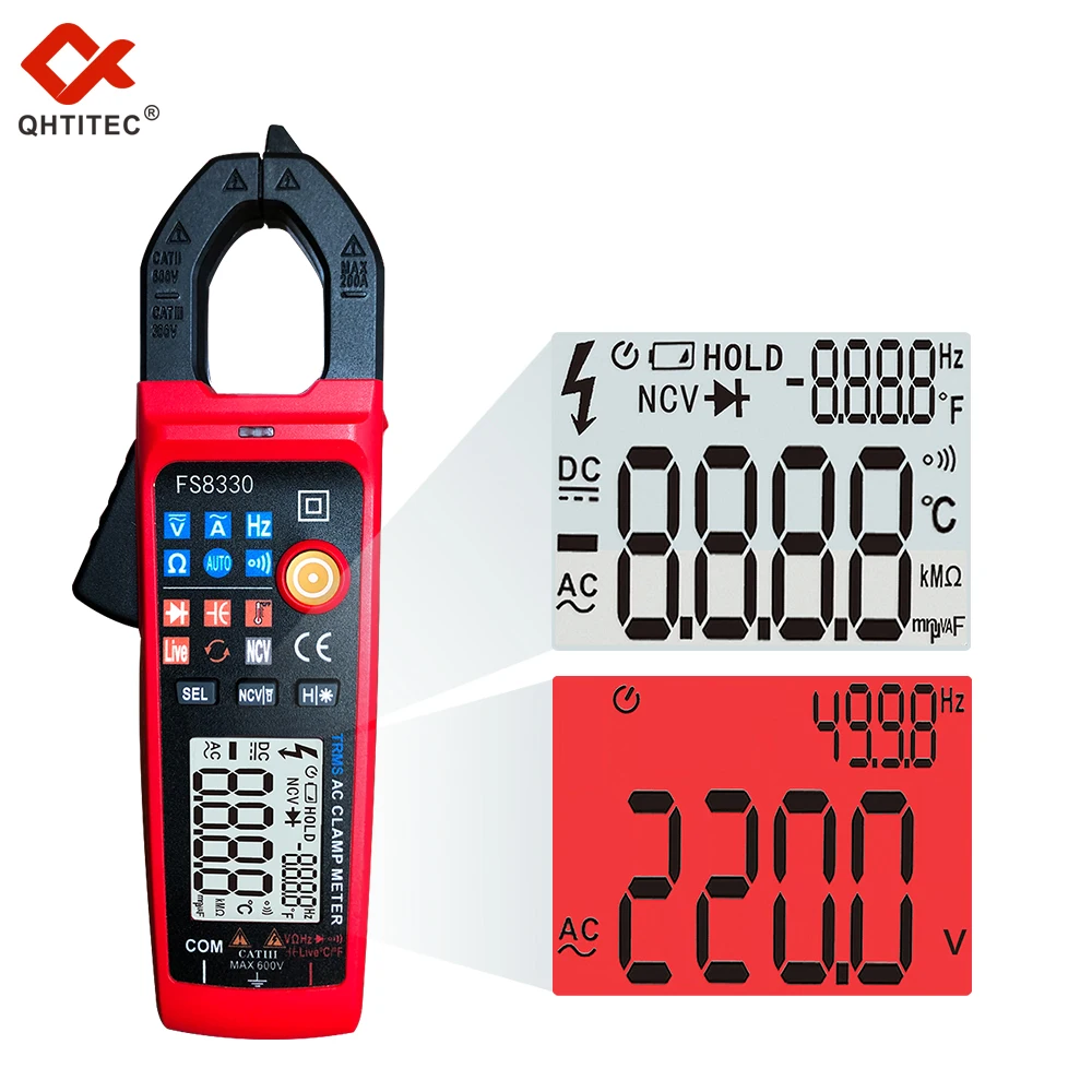 New DC/AC Current Digital Clamp Meter 6000 Counts 400A Amp Multimeter Large Color Screen Voltage Tester Car Hz NCV Ohm JCD 8330