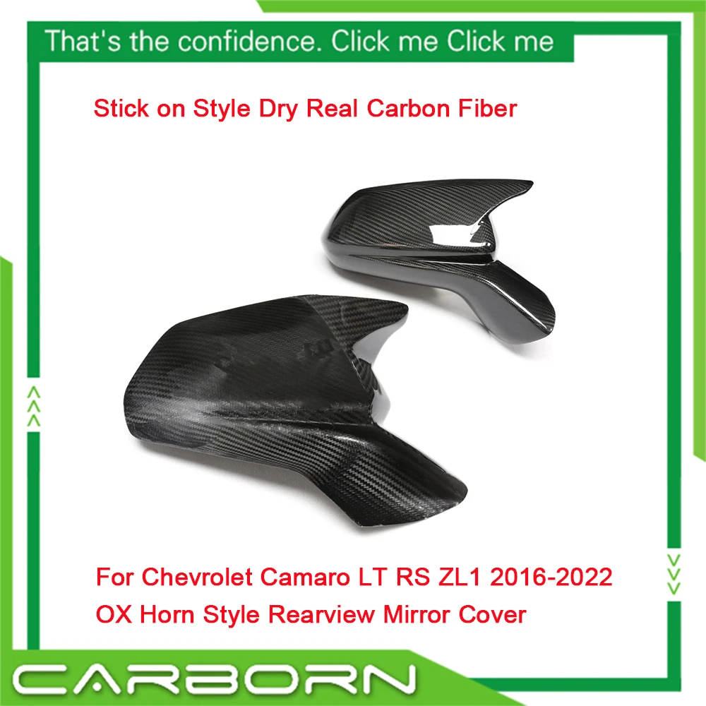 

2016-2022 For Chevy Camaro LT/SS/RS/ZL1 Stick On Style Dry Crbon Real Carbon Fiber Mirror Cover Body Side Rear View Mirror Cover