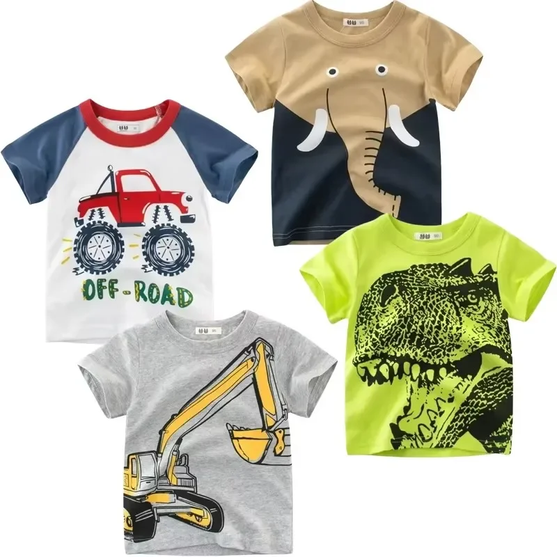 Dropshipping 4-Pack 2025 Summer Cartoon Dinosaur Shark T-shirt Print Boys Value Pack T Shirt Children Tops Tees Kids Clothes