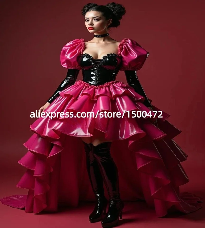 

Hot Pink Leather Steampunk Cosplay Prom Dress Hi Low Evening Halloween Customized Lolita Anime Formal 2025