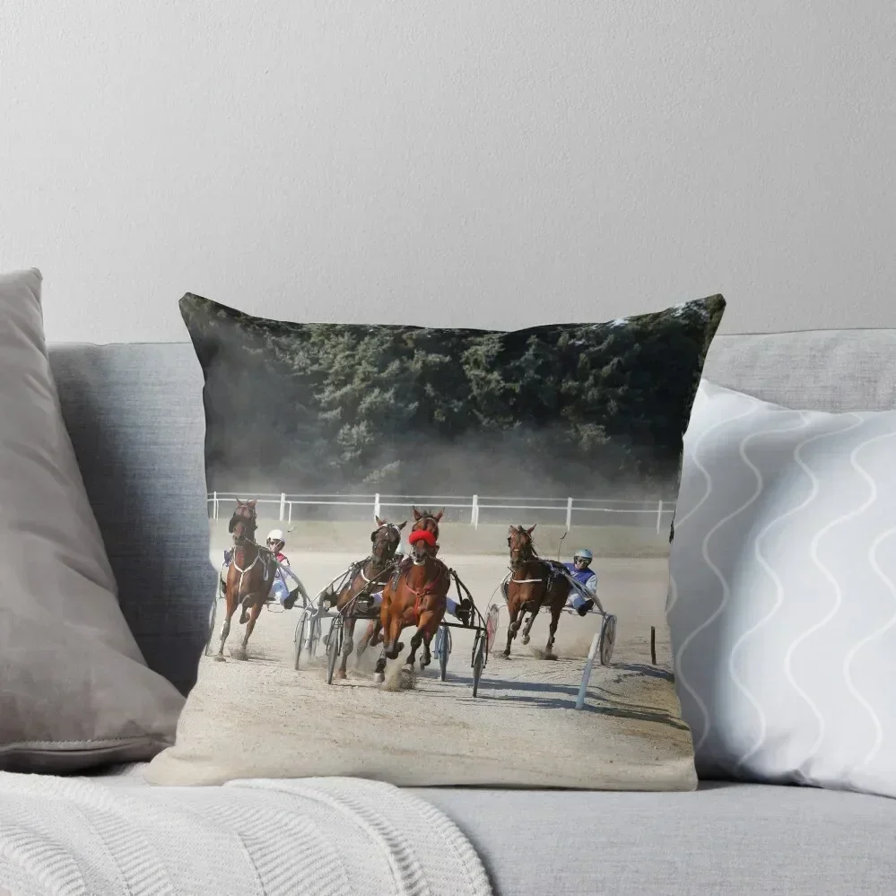 Horses trotter breed in harness racing at hippodrome Throw Pillow pillow cover luxury Couch Pillows Cushion Cover pillow