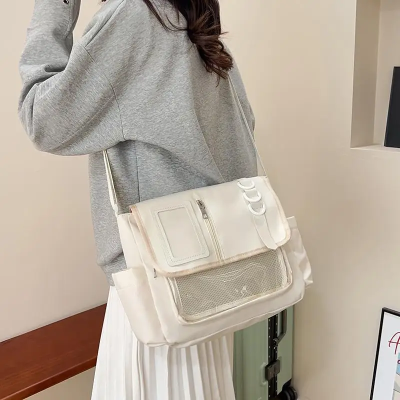 Large Capacity Versatile Single Shoulder Crossbody Bag Korean Style Soft Nylon Transparent College Girls Casual Bag