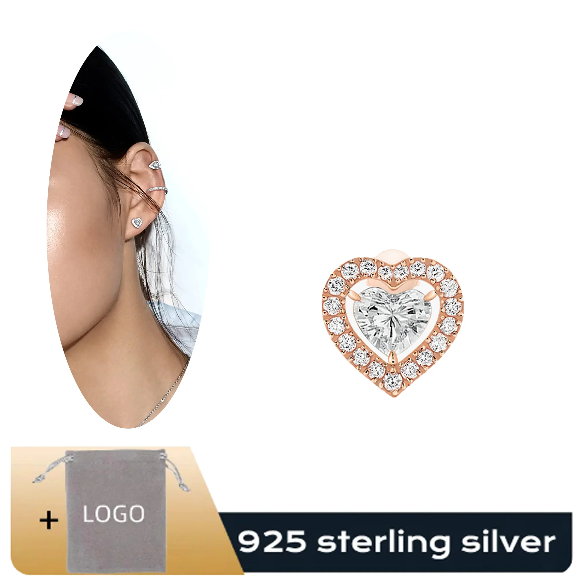 

Fashionable classic Messik style pure silver s925 elegant JOY C Œ UR series heart-shaped dense diamond earrings