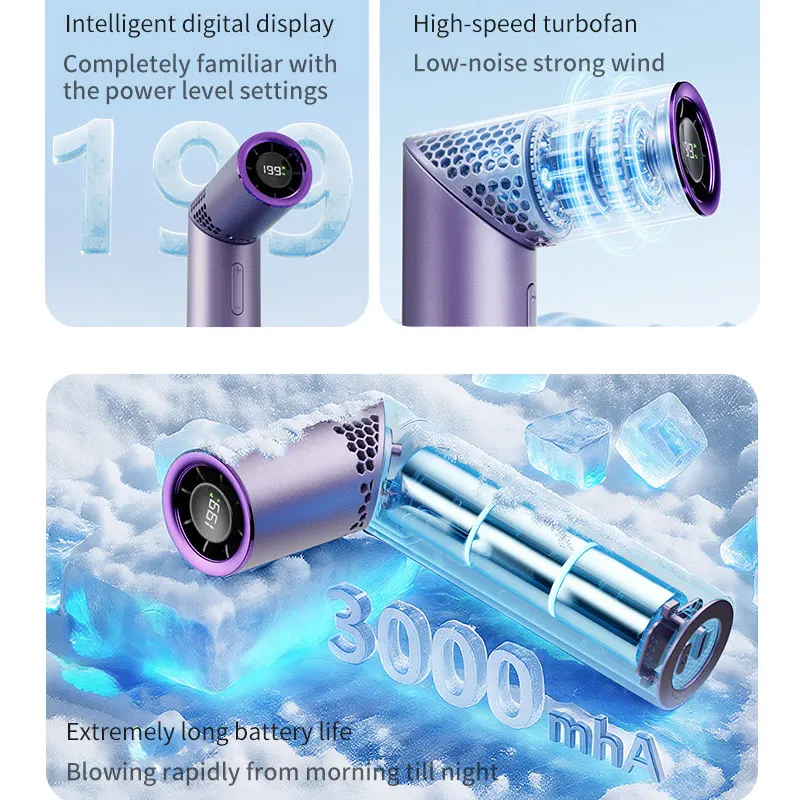 TINSOL Foldable Handheld Electric Fan, USB Rechargeable Mini Fan, with LED Display, 199-speed Settings, 3000mAh Battery