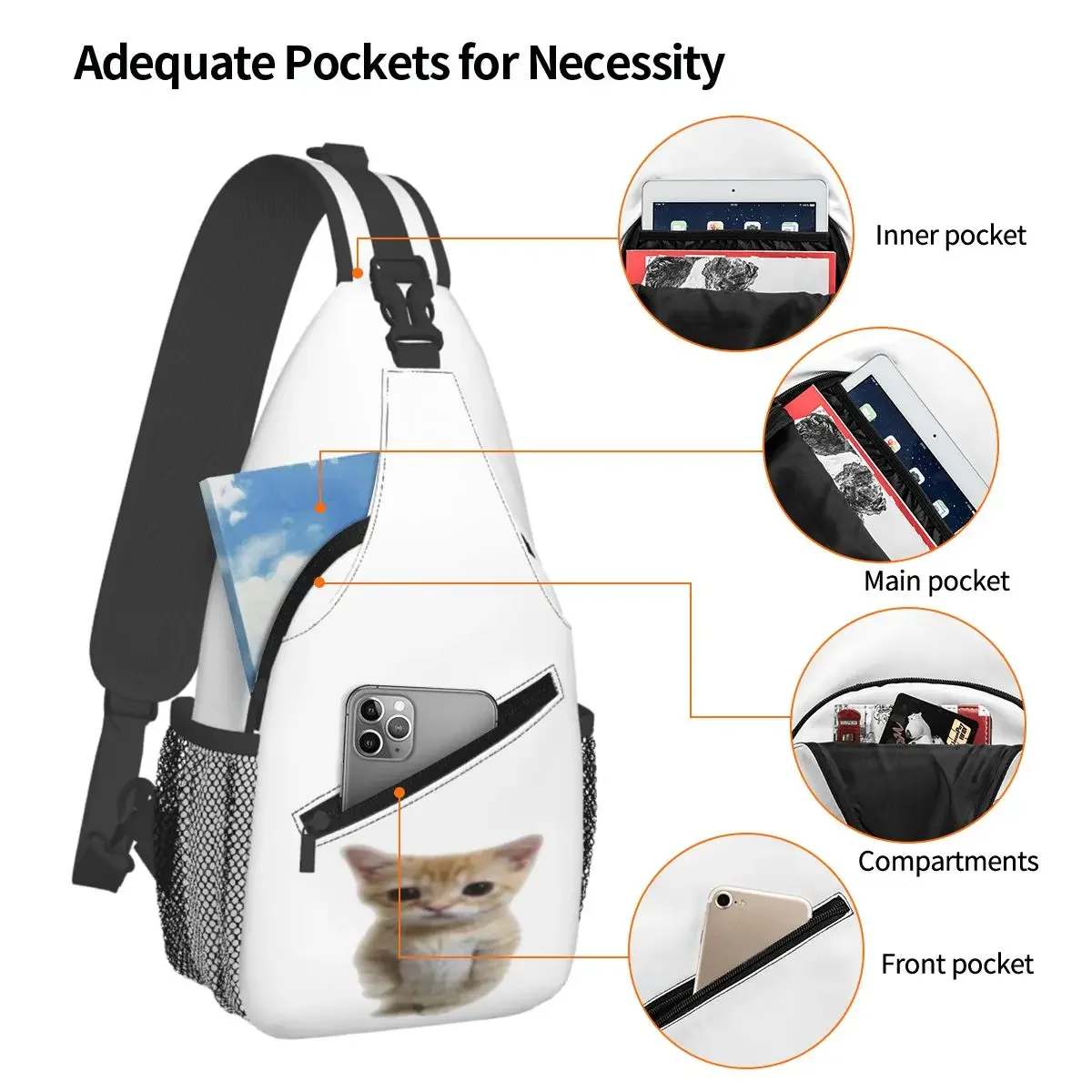 El Gato Standing Cat Meme Chest Bag Men Sling Crossbody Backpack Chest Bag Travel Hiking Daypack Shoulder Bag