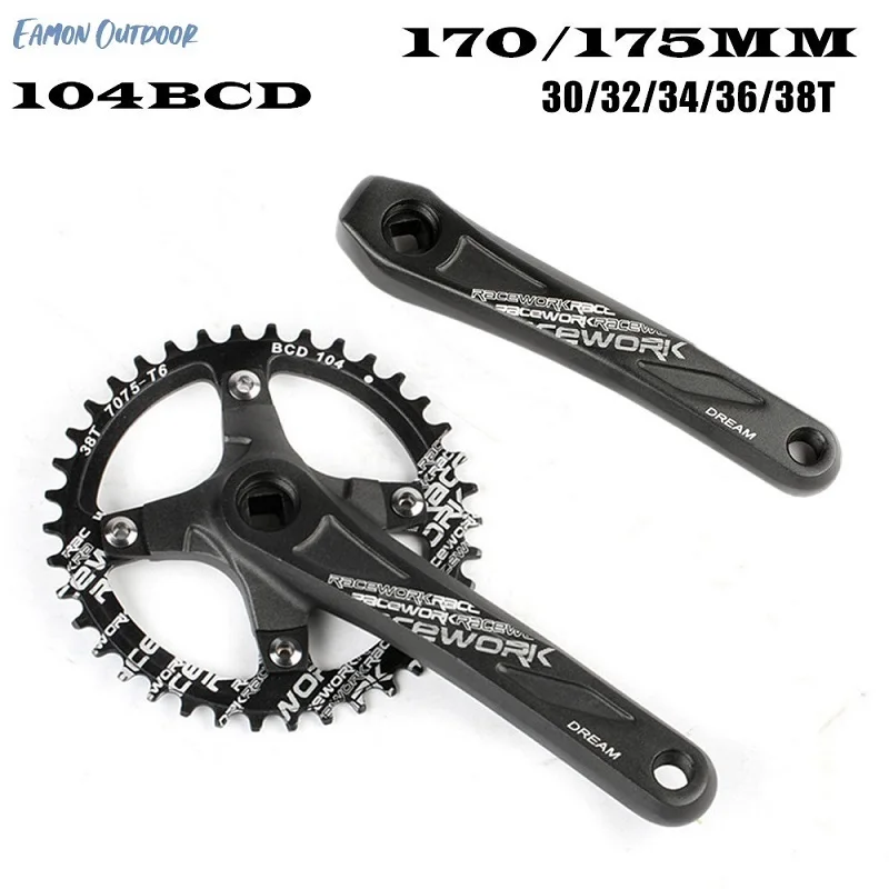 Racework mountain bike 104bcd square hole crank 170mm 175mm MTB aluminum alloy crank 32T 34T 36T 38T 30T disc black