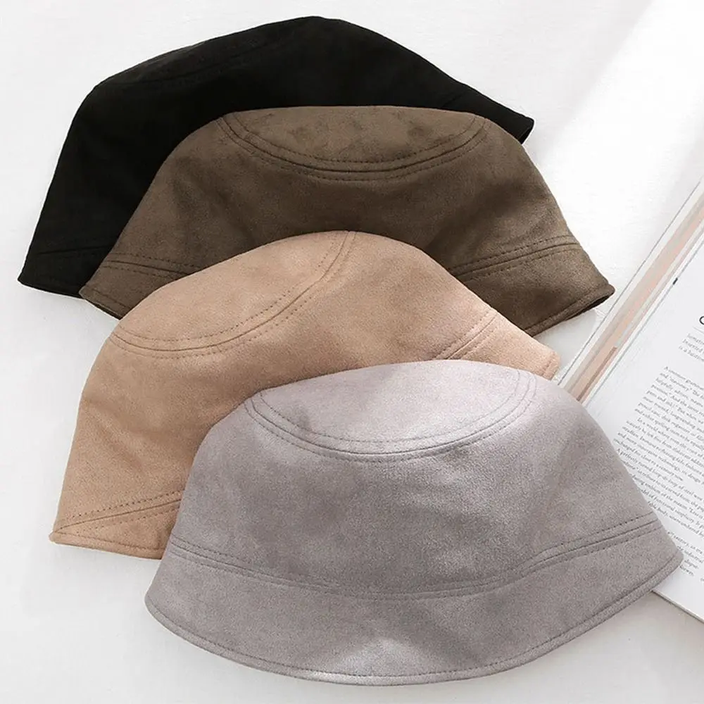 Outdoor Plush Bucket Hat Warm Suede Wool Panama Hat Winter Soft Fisherman Cap for Women