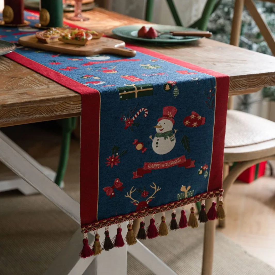 عيد الميلاد اللون المنسوجة الجاكار الجدول عداء النمط الأمريكي الرجعية عيد الميلاد مطعم الديكور مهدب طاولة القهوة المسار #2