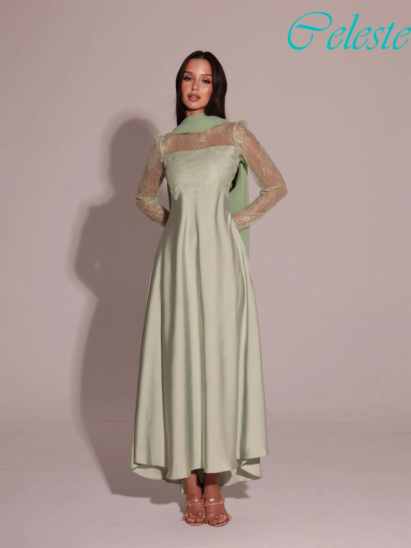 

Customized A-Line Crew Neck Long Sleeves Formal Elegant Evening Dress Delicate Temperament Celebrity Gowns Fashion Party Dress