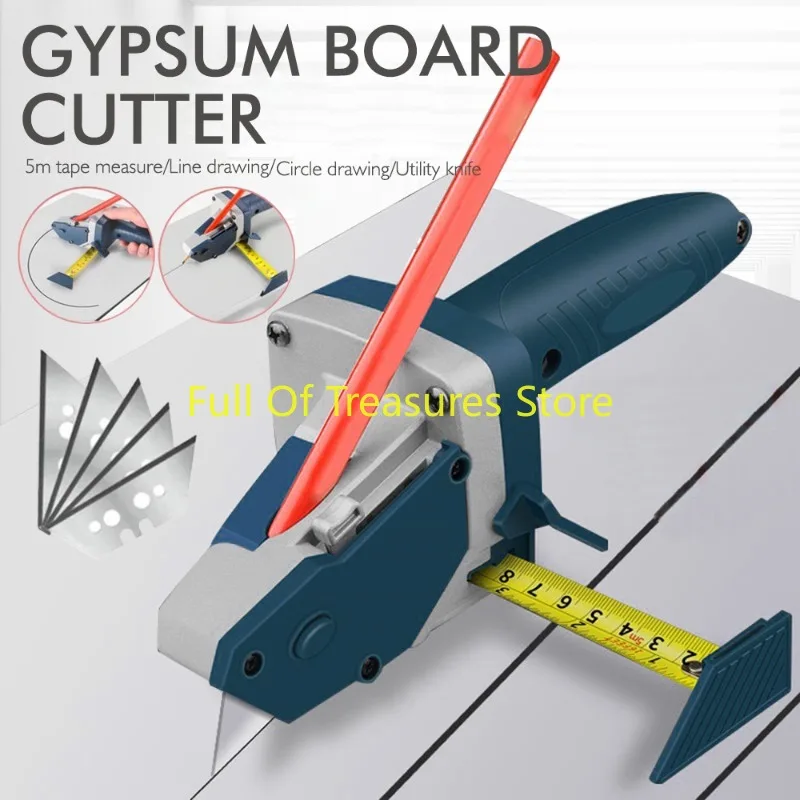 Woodworking gypsum board cutter with blade, pencil, tape measure, woodworking drawing circle and line tool locator