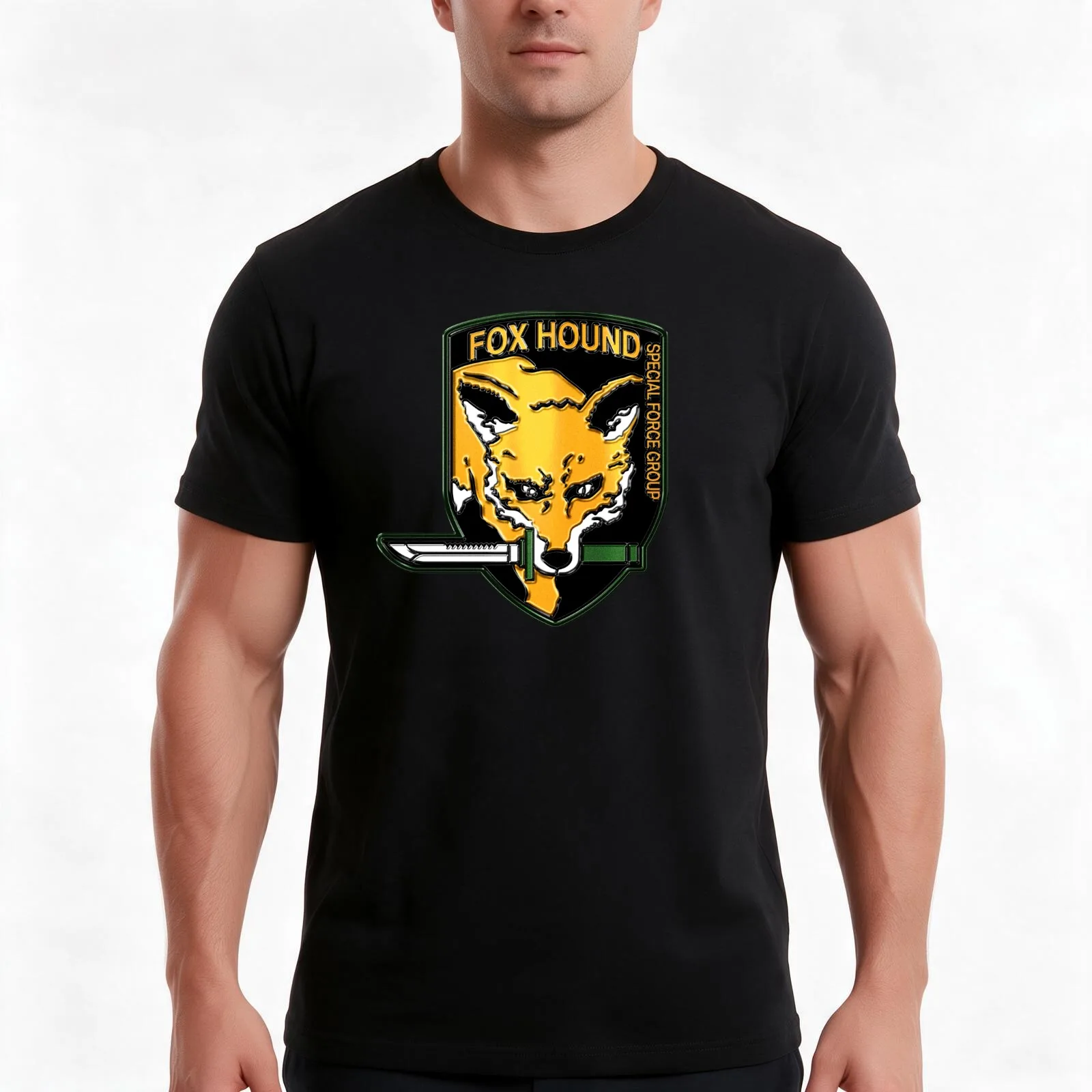 Foxhound Crest T-Shirt, Summer Casual Cotton Tee, Oversized Streetwear Tops, Vintage Graphic Print, Loose Fit Short Sleeve