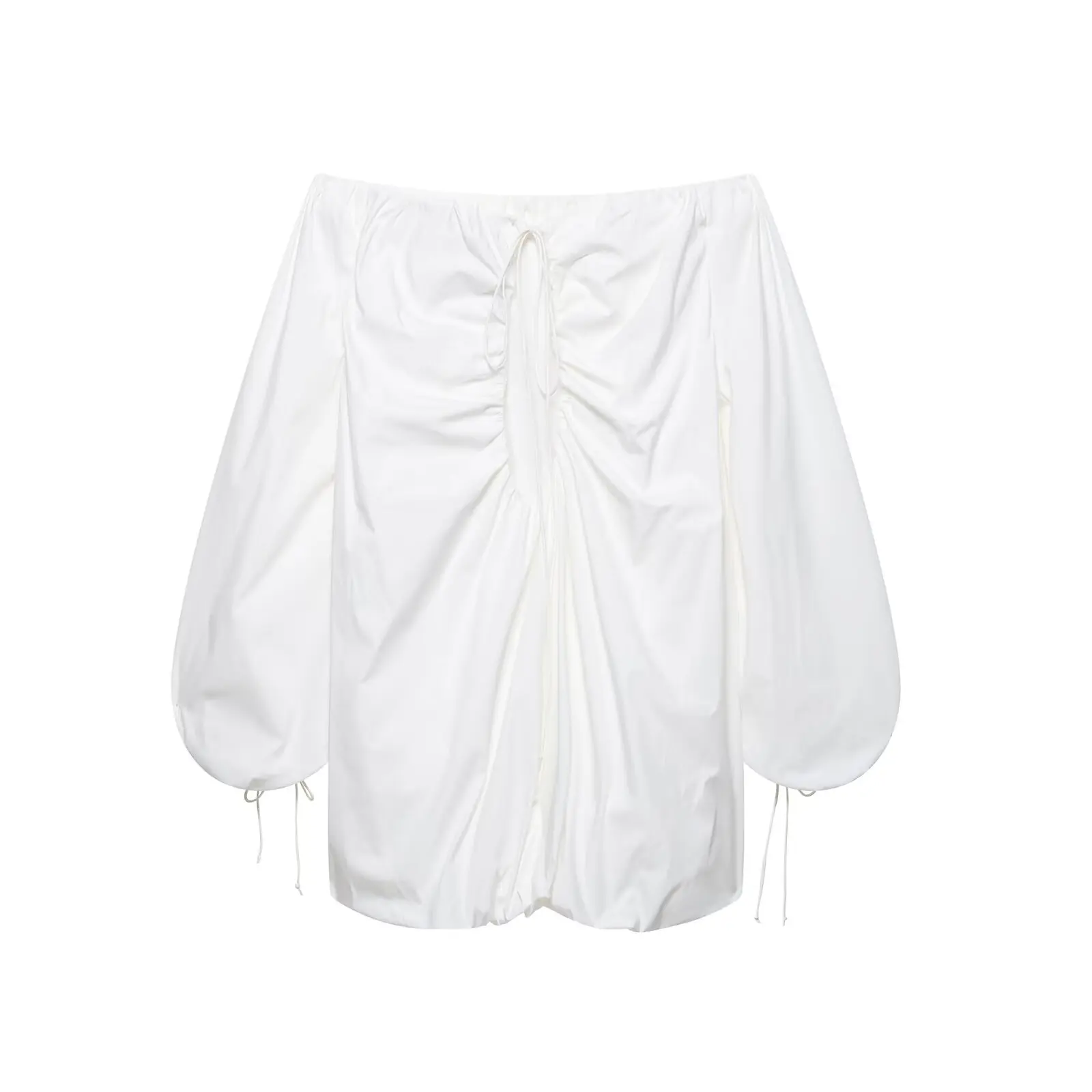 JNLEAOG Jesienna Nowa Damska Bluza z Bufiastymi Rękawami, Modny Design, Luźny Krój, Odkryte Ramiona, Długi Rękaw, Okrągły Dekolt, Włókno Poliestrowe