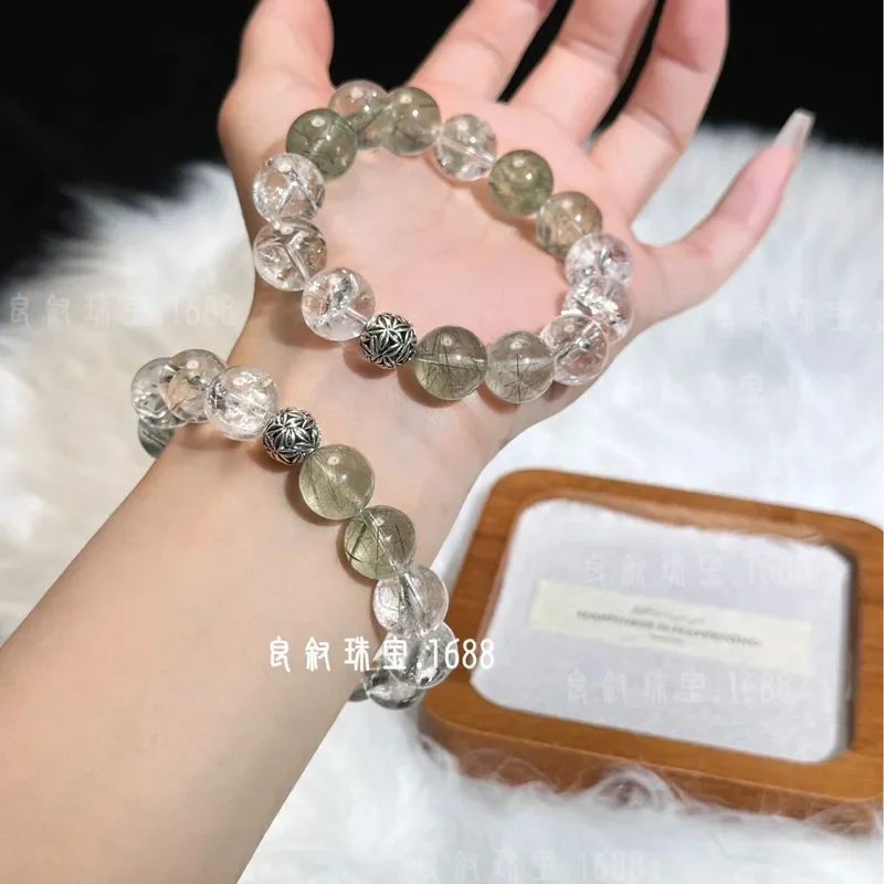 Natural White Asai Green Hair Crystal Bracelet Men's and Women's Fashion Bracelet Green Ghost Lucky Transshipment Jewelry