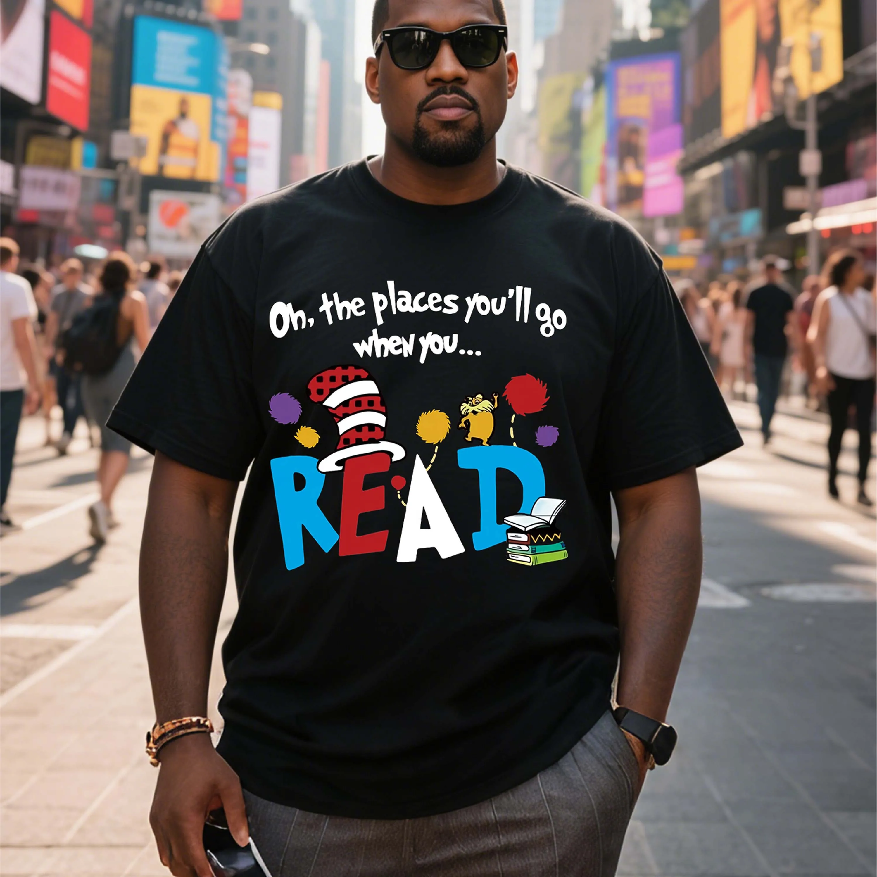 Plus Size Men's T-Shirt, Black Pure Cotton Crew Neck, Suitable for Outdoor Wear in Spring and Summer, Casual and Comfortable