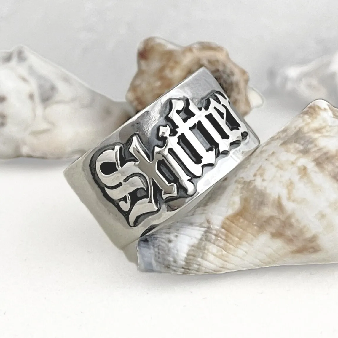 12MM Men' Gothic Rings Personalized Old English Hip-hop Name Ring Customized Couple Wedding Rings Stainless Steel Jewelry Gift