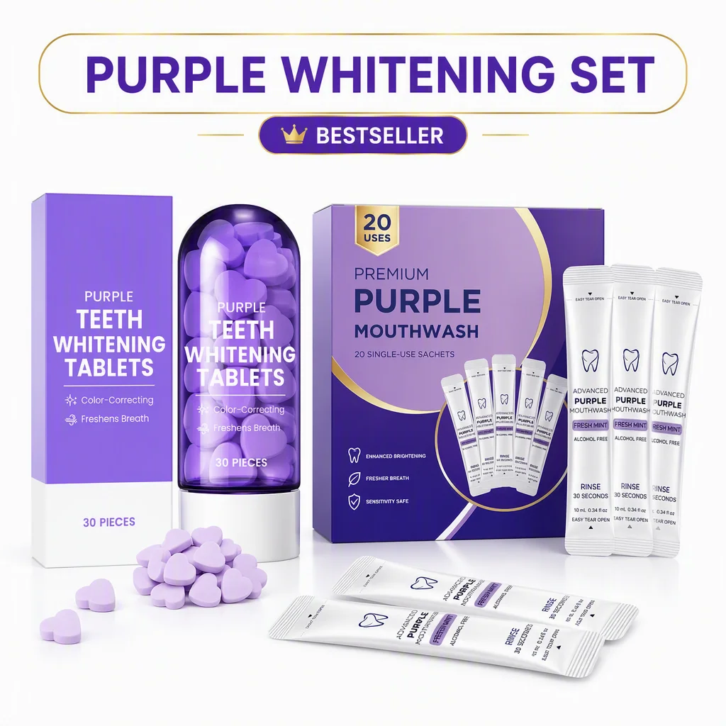 Purple Toothpaste Tablets Portable Mouthwash Strips Set Mint Fresh Breath Teeth Cleaning Solid Toothpaste Oral Hygiene Care Kit