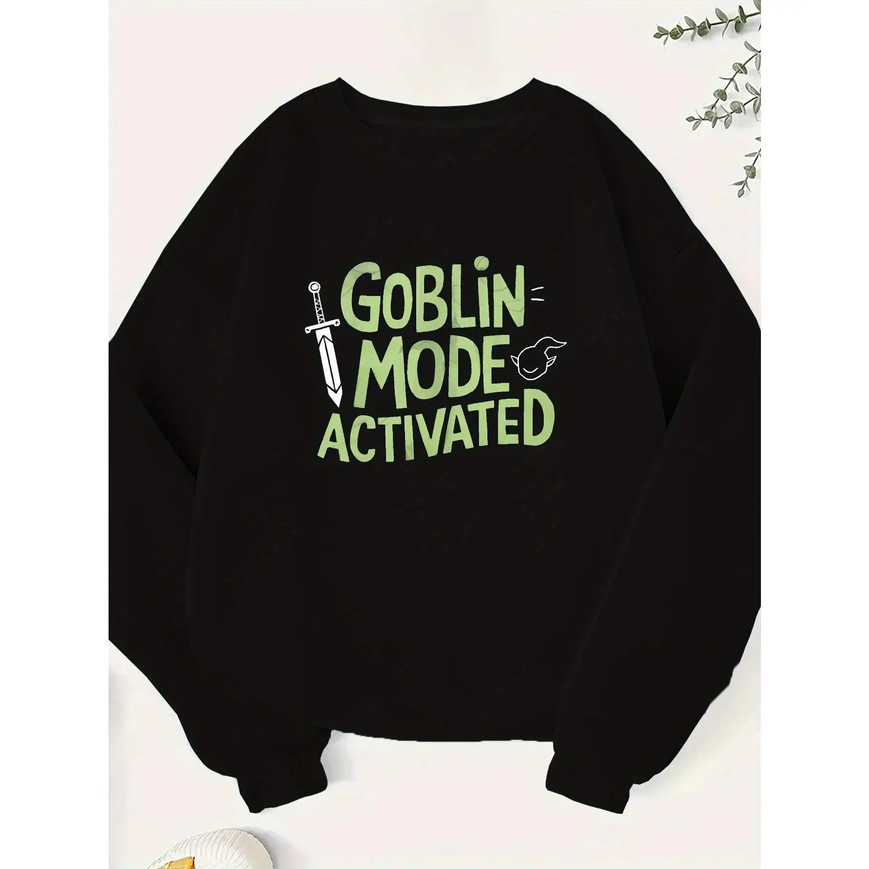 

Funny Goblin Mode Activated Sweatshirt, Women's Oversized Graphic Crewneck, Cozy Introvert Streetwear Gift