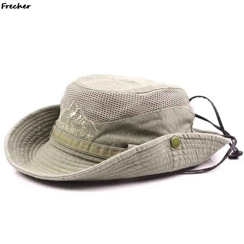 Men Breathable Jeans Jazz Caps Grassland Bucket Hat Jungle Fishing Hats Male Vintage Panama Adjustable Belts Leisure Chapeau