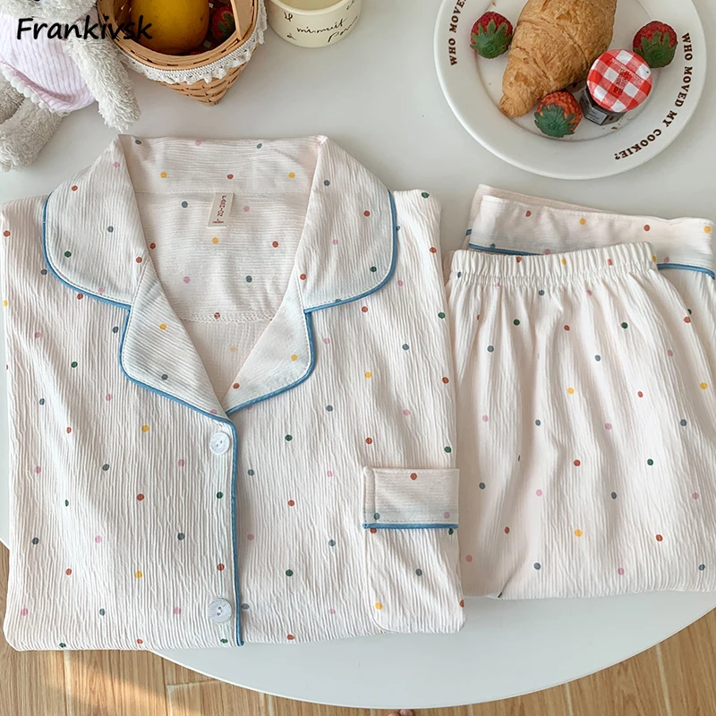 Pajama Sets Women Korean Style Spring Youthful Vitality Suit Colorful Polka Dot Schoolgirls Exquisite Leisure Stylish Homewear