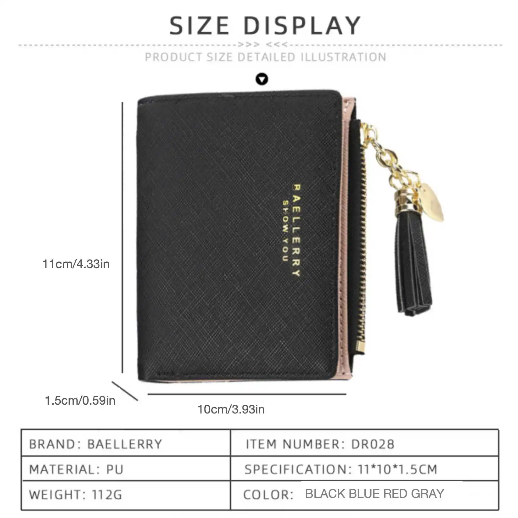 Tassel Colorblock Zipper Buckle Women\'s Short Wallet Fashion Casual PU Leather Coin Purse Multi-Card Holder
