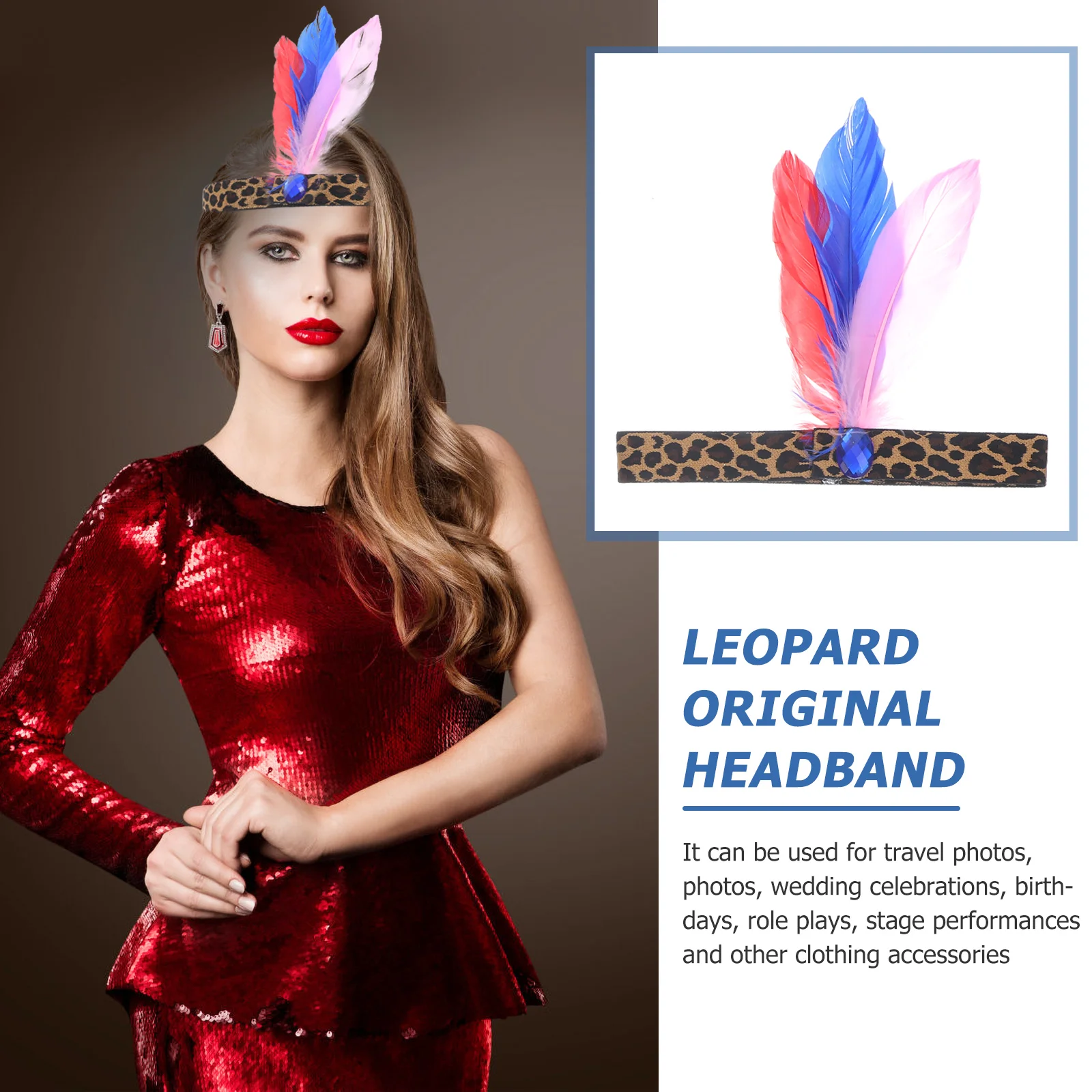 

3Pcs Indian Plume Headbands Artificial Diamond Cloth Reusable Costume Accessories for Halloween Thanksgiving Party Women