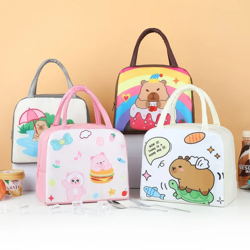 Cartoon Capybara Lunch Bag Children Portable Thermal Insulation Bento Box Bags Food Container Handbags for Office Tote Bag