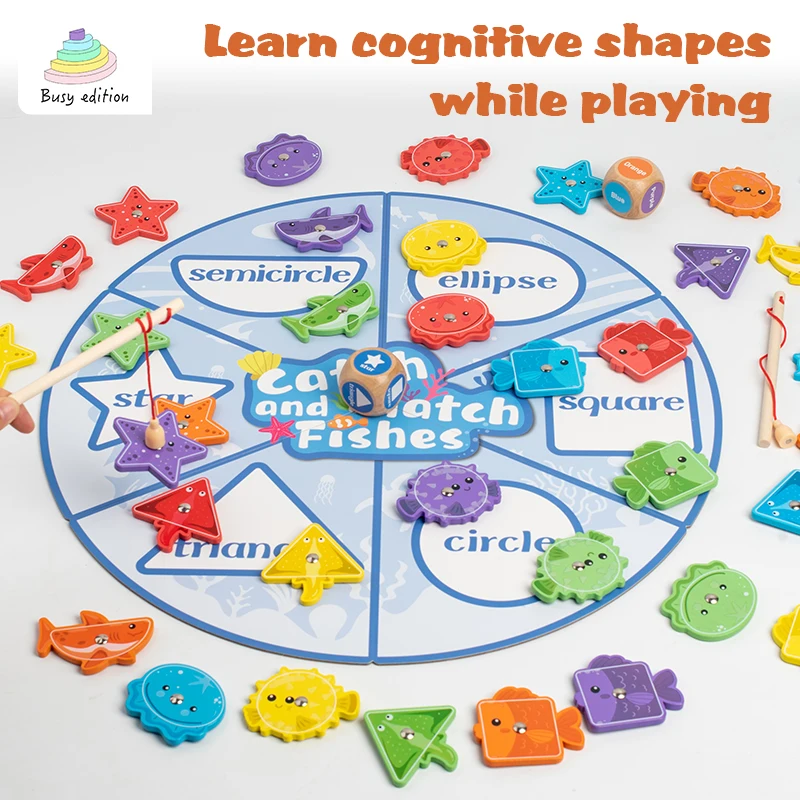 Tappetino colorato Gioco di pesca per gattini Educazione precoce in legno Giocattolo educativo di pesca magnetico per bambini magnetico in legno per bambini