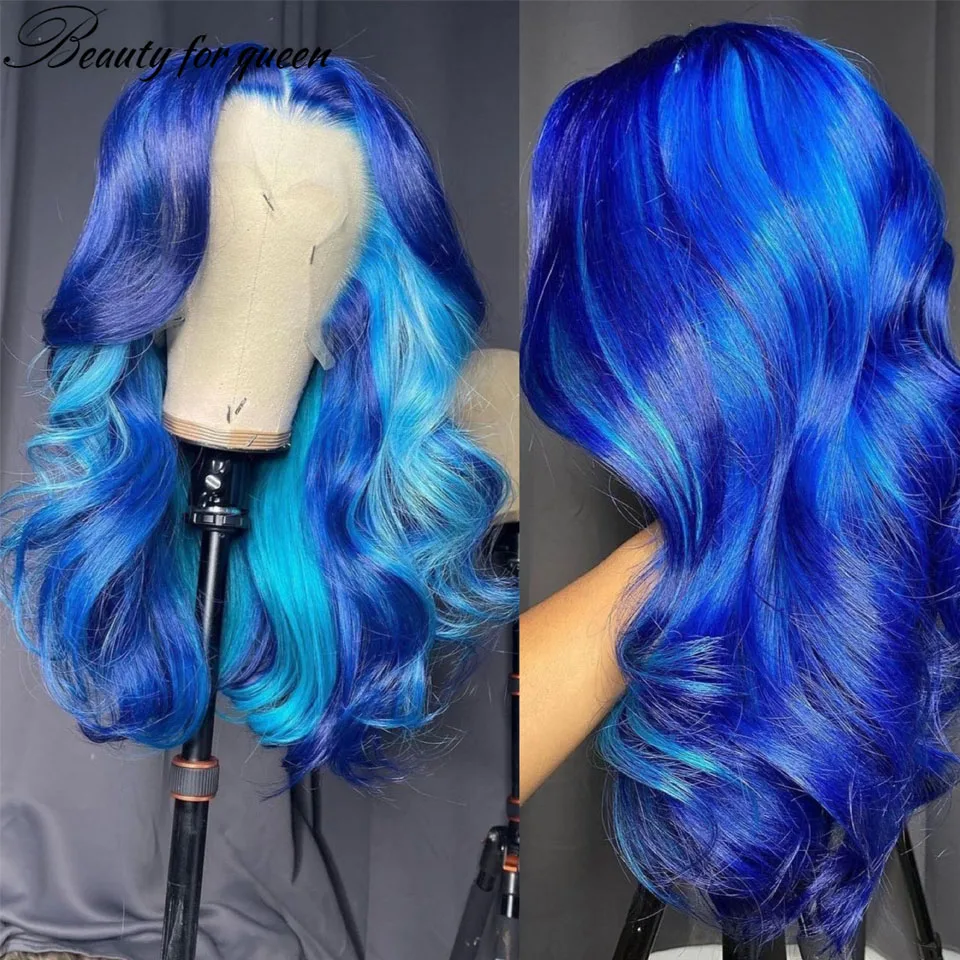 13*4Body Wave Blue Lace Front Human Hair Wigs For Women 150 Density Brazilian Hair HD Transparent Lace Frontal Wigs