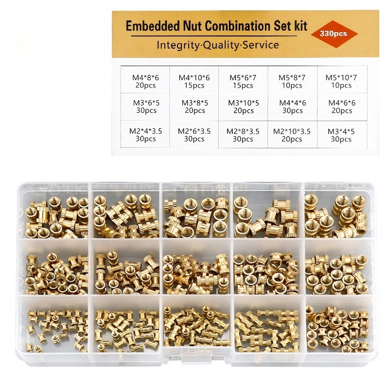 330Pcs Knurled Brass Insert Nut Assortment Kit M2‑M5 Injection Molding Embedded Copper Nuts Box Set