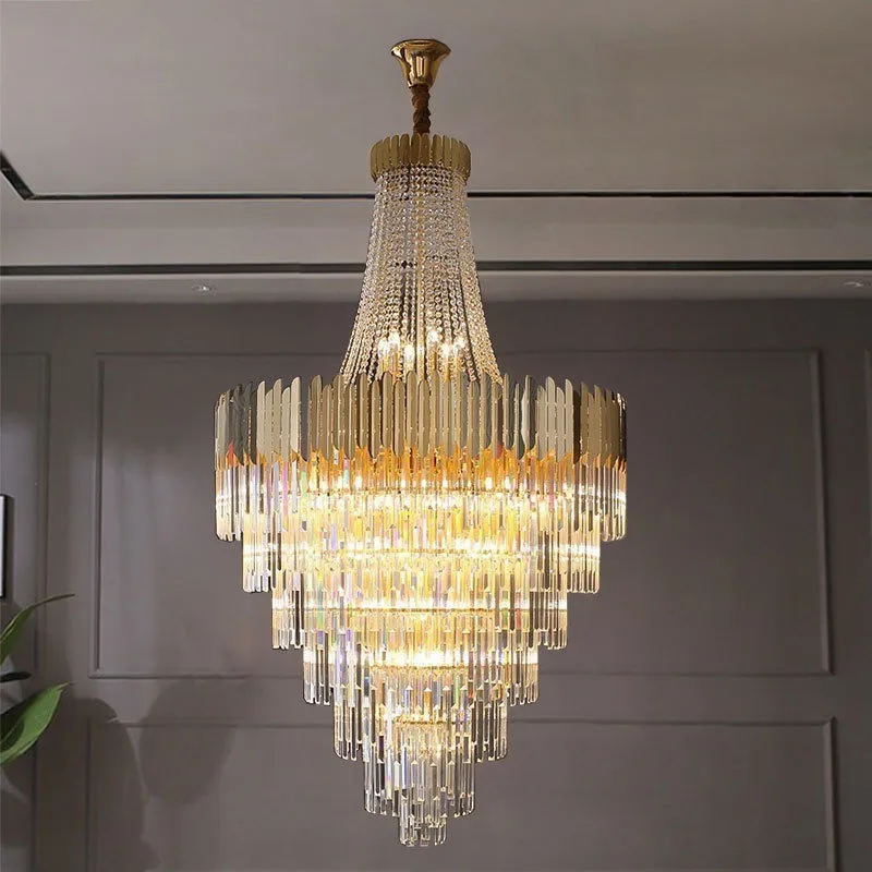 

Duplex building, European-style villa, living room crystal lamp, light luxury, modern and simple hall lamp, large chandelier