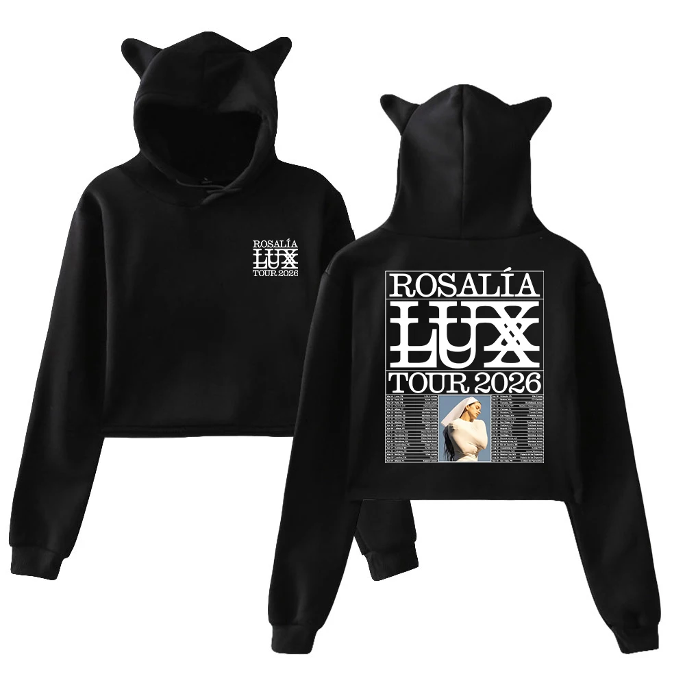 ロザリア LUX ツアー 2026 パーカー女性猫耳フード付きスウェットシャツ長袖クロップトップ婦人服