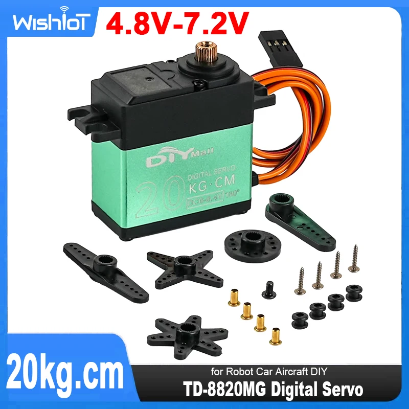 TD-8820MG servo digital 20kg.cm 90/180/270/360 graus 4.8-8.4v motor engrenagem de metal alto torque rc servo para robô carro aeronave diy