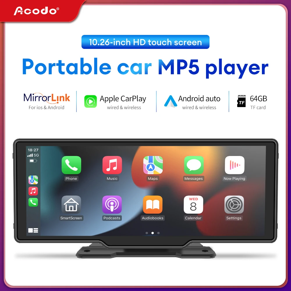 10.26inch Carplay MP5 Player Portable BT Touch Srceen Wireless Carplay Android Auto Car Radio for Apple Or Android Video Stereo