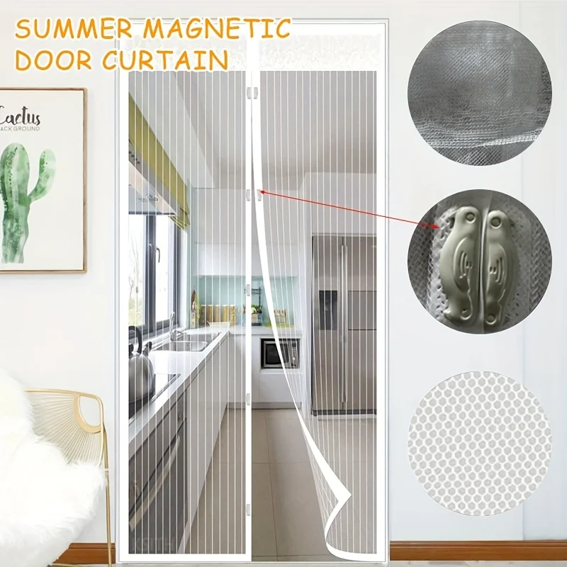 Universal Whole-House Mosquito-Proof Door Curtain, Thick Fine Mesh, Automatic Magnetic Closing, Drill-Free Home Installation