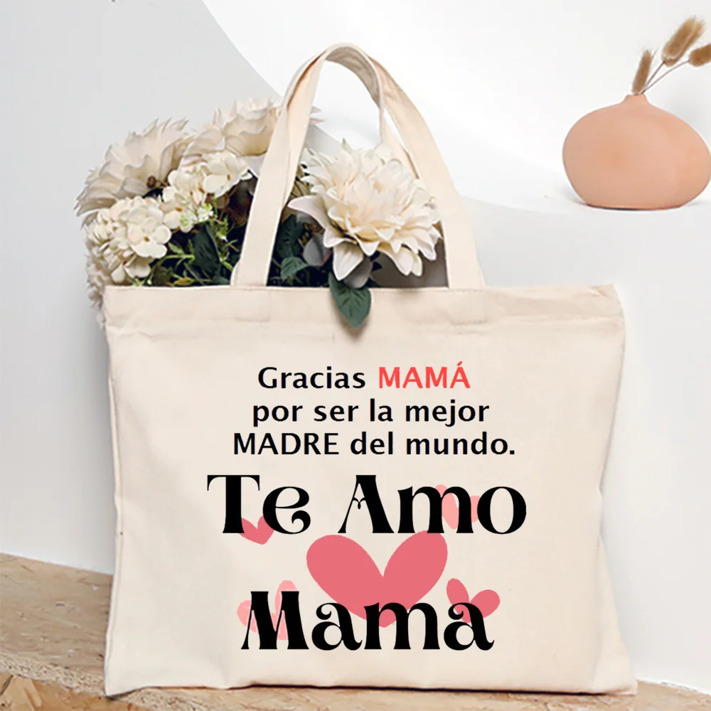 I Have A Best Mom in The World Printed Women Shoulder Bag Canvas Tote Female Shopping Bags Mothers Day Birthday Gifts for Mother