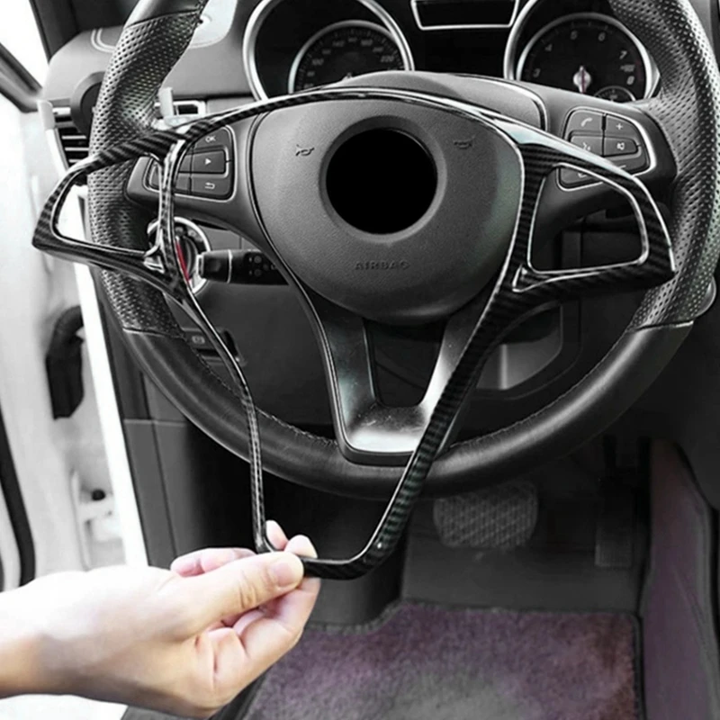 For Mercedes Benz C E Class GLC CLA GLA W205 W213 X253 X156 ABS Carbon Fiber Car Steering Wheel Panel Trim Cover Decor Accessory view 5