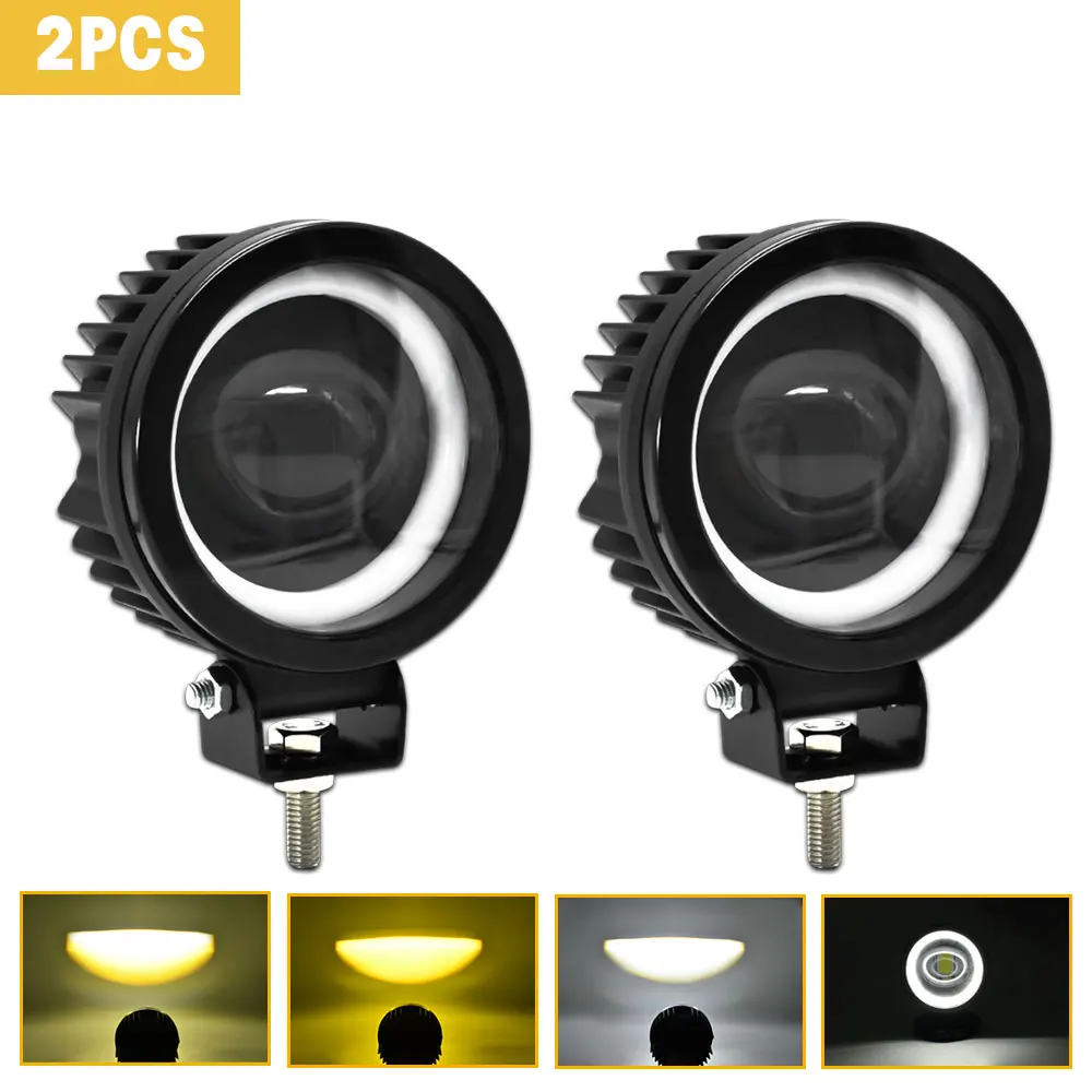 Fotografia 3: 2 pçs motocicleta 6000lm luz de corrida 6000k luz branca frente traseira ajustável 90 graus lente led holofotes para carro motocicleta atv