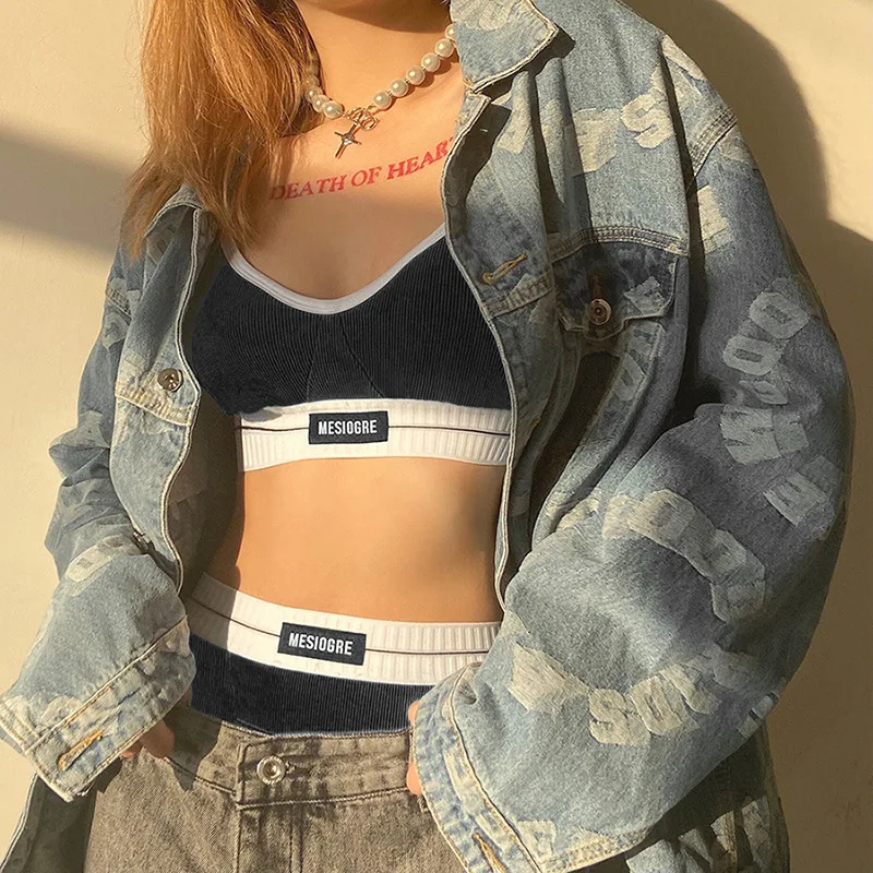 Tuta sportiva patchwork da donna, set sportivo con stampa di lettere, streetwear 2025