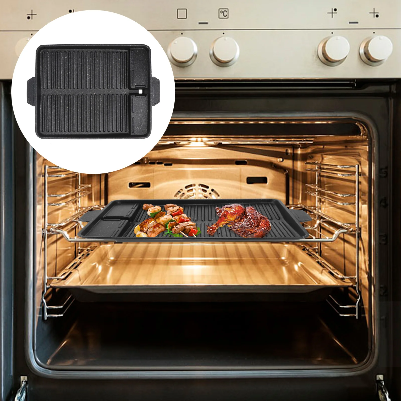 

Aluminum Alloy Non-Stick Baking Tray Lightweight Portable For Home Outdoor Use Oil Drain Design Easy Clean Baking Tray Kitchen