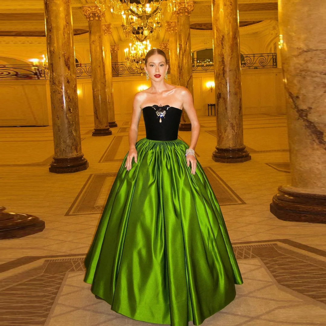 

Elegant Green Satin Skirt Custom Made Fashion A-line Puffy Pleated Draped Maxi Skirts Women New Chic Elastic Waist Party Skirts