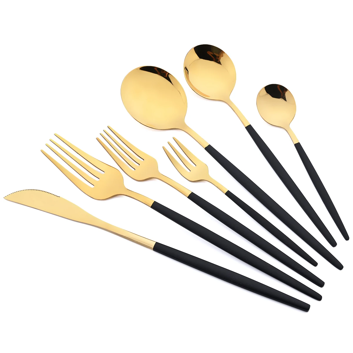 36Pcs Black Gold Cutlery Set Knives Dessert Fork Coffee Spoon Dinnerware Flatware Stainless Steel Silverware Party Tableware Set