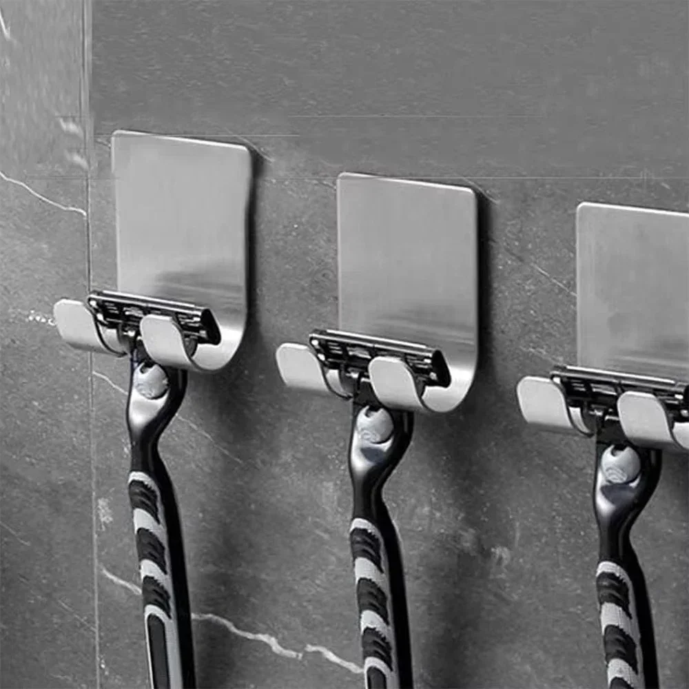 1pc Wall Adhesive Stainless Steel Razor Hook Shaving Shaver Shelf Storage Holder for Bathroom Kitchen Organizer