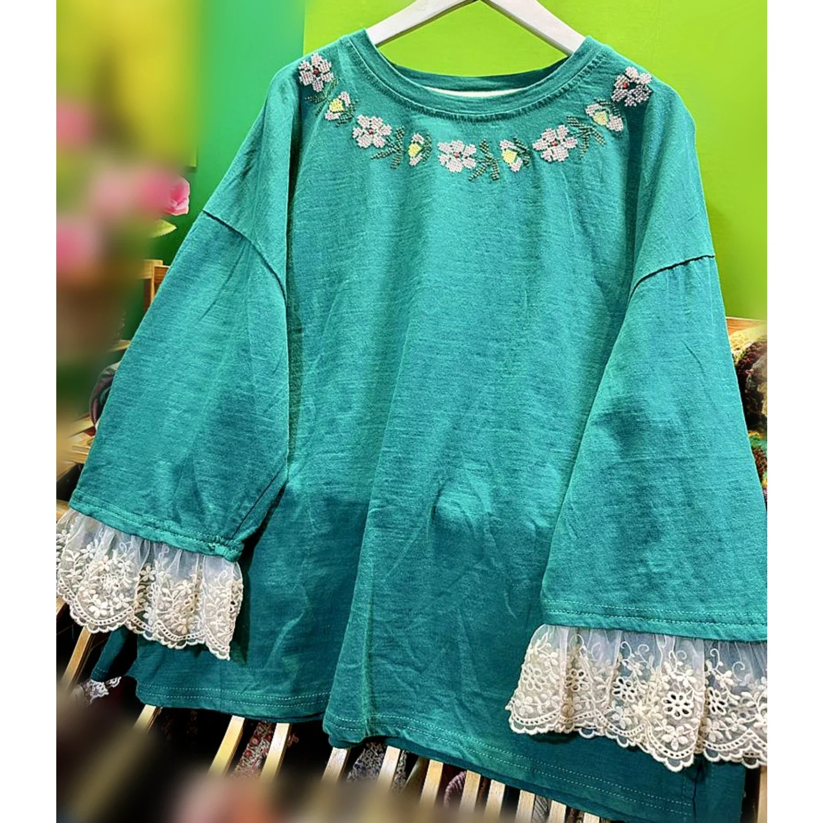 Women Cotton Floral Embroidery Patchwork Loose Lace Oversized T-shirt Summer Vintage Shabby Retro Chic Sweet Cottagecore Tops